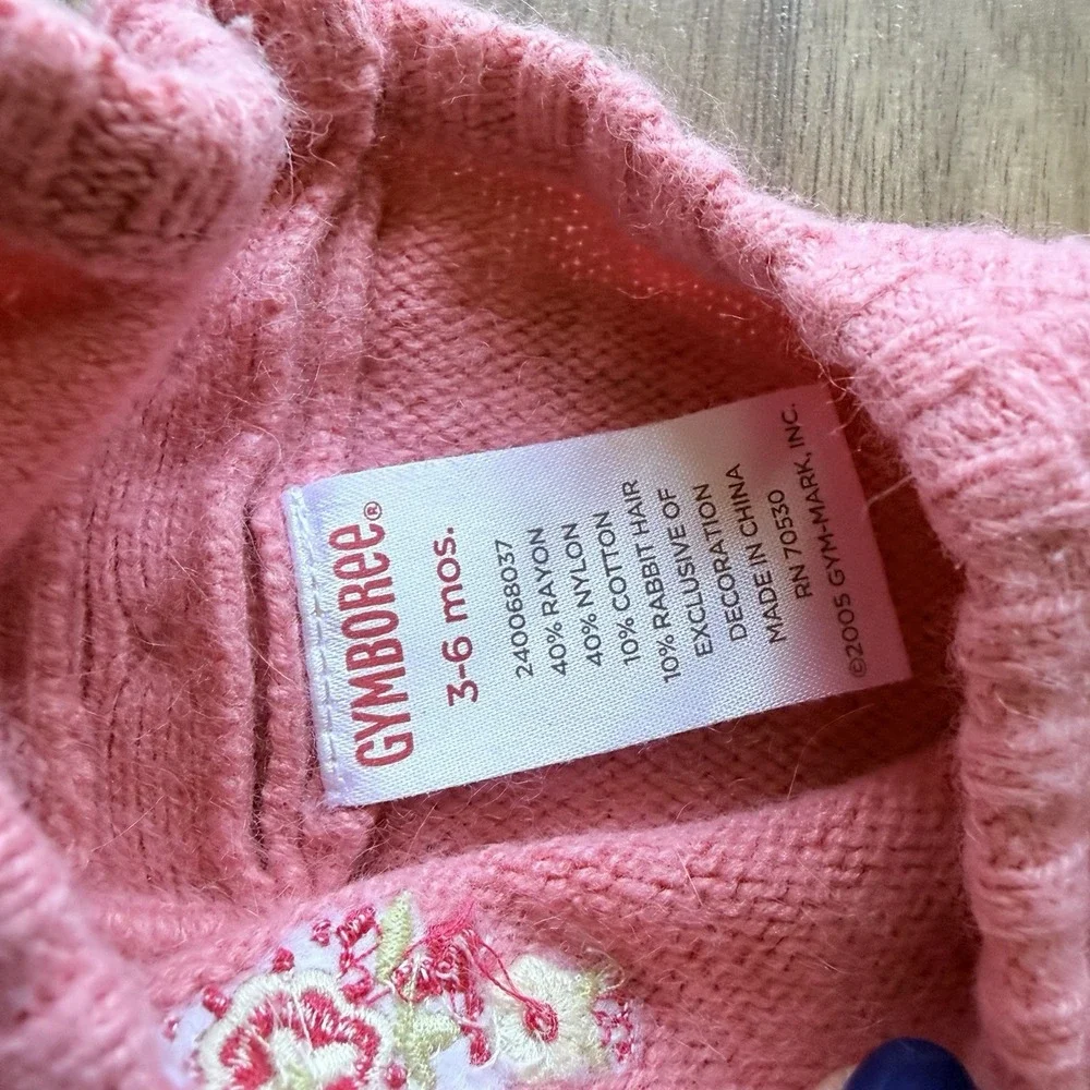 Y2K Gymboree‎ Rabbit Hair Pointelle Baby Girl Pink Dress Floral 3-6 M